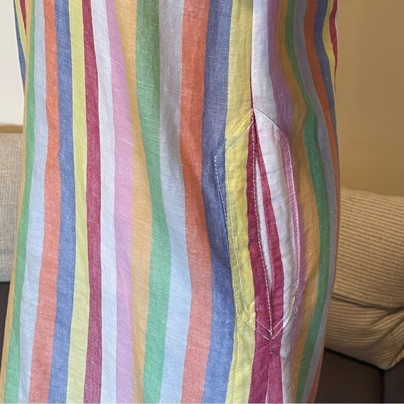 J Crew Women's Rainbow Candy Striped Pockets Linen Blend Dress Sz XXS - Picture 5 of 9
